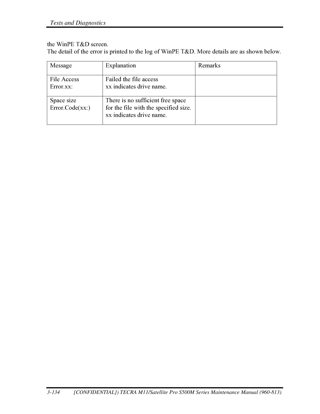 Toshiba S500M manual Tests and Diagnostics 