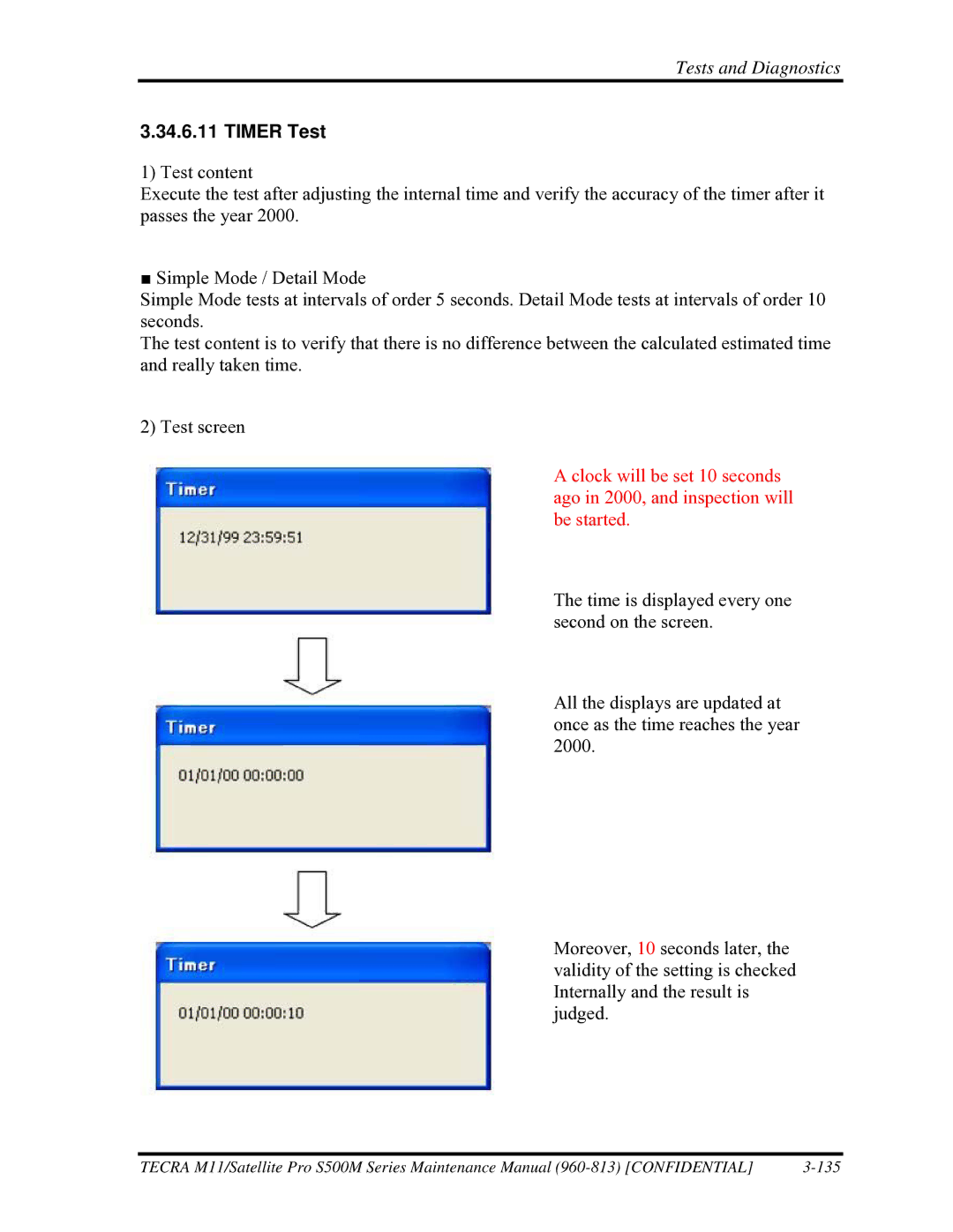 Toshiba S500M manual Timer Test 