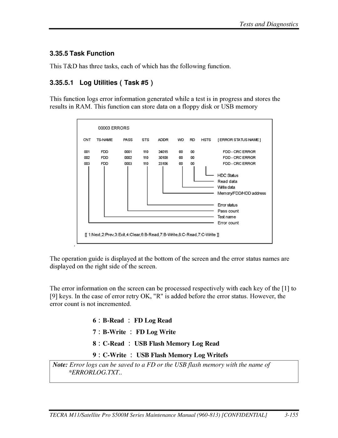 Toshiba S500M manual Task Function, Log Utilities（Task #5） 