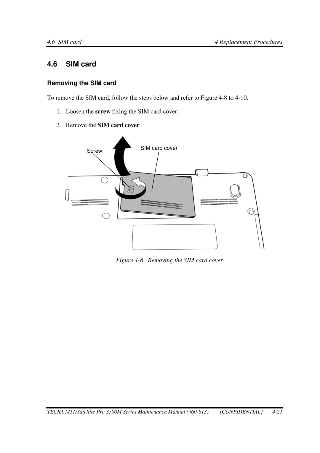 Toshiba S500M manual Removing the SIM card 