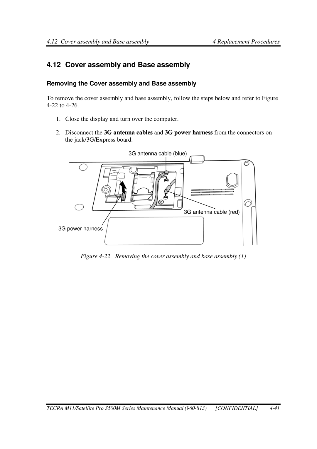 Toshiba S500M manual Removing the Cover assembly and Base assembly 