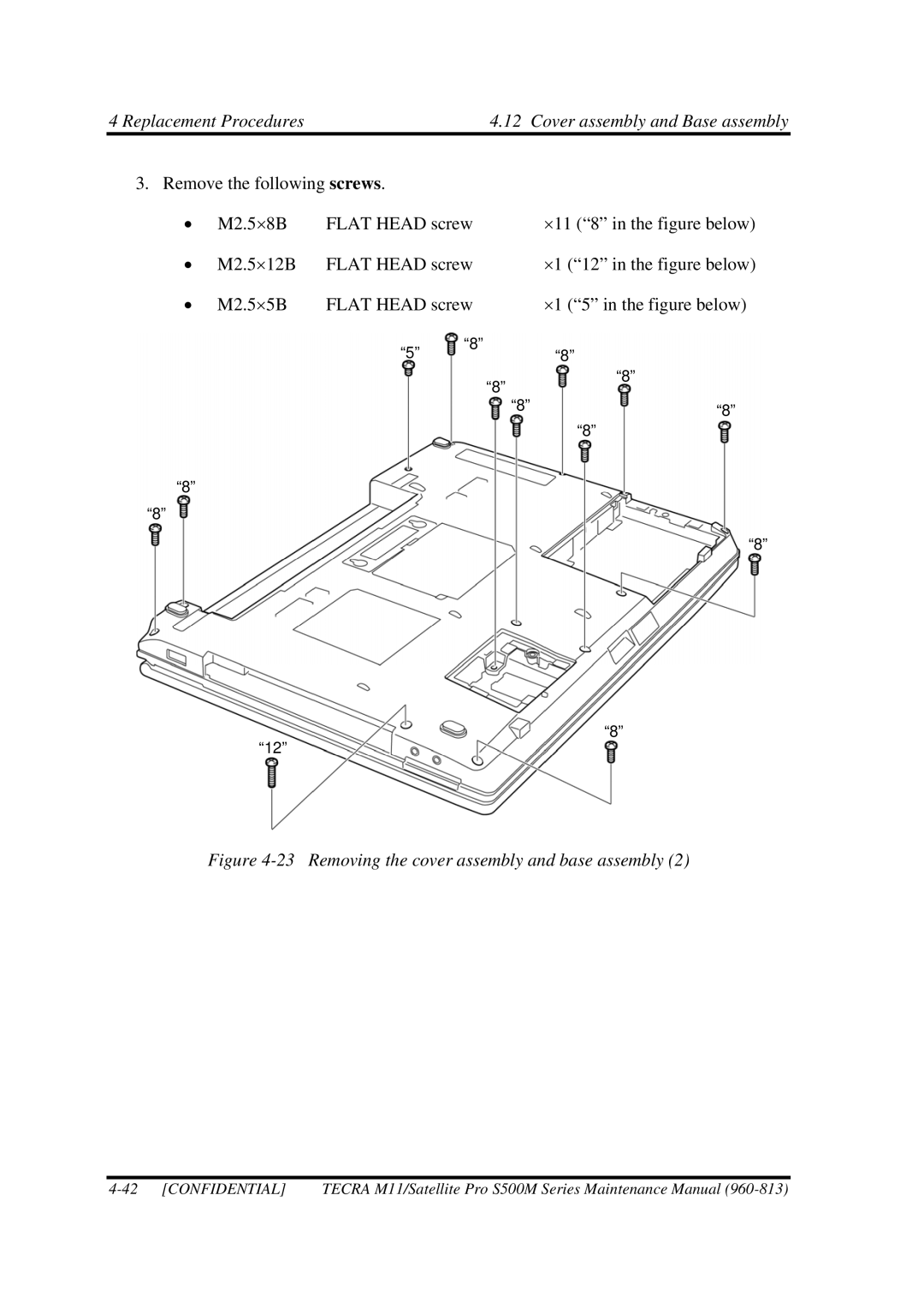 Toshiba S500M manual Removing the cover assembly and base assembly 