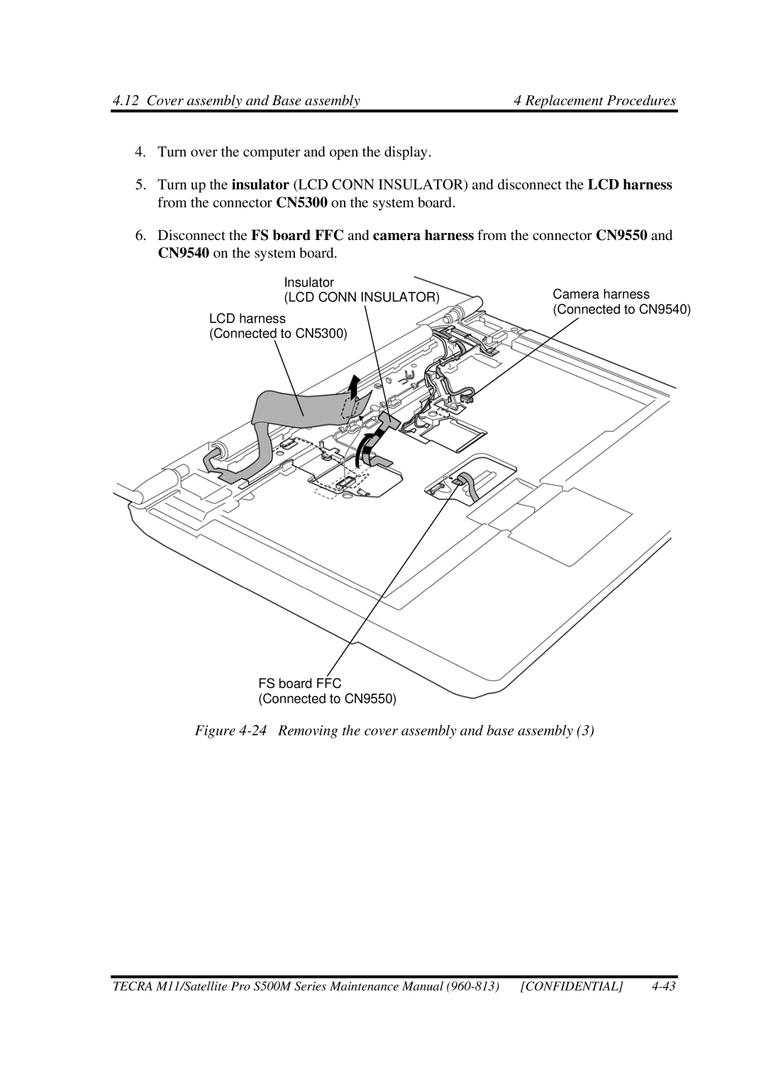 Toshiba S500M manual Removing the cover assembly and base assembly 