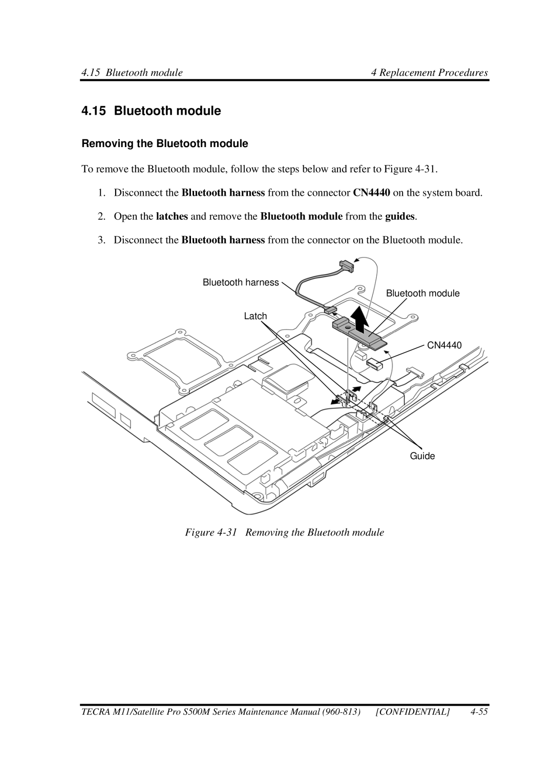 Toshiba S500M manual Removing the Bluetooth module 