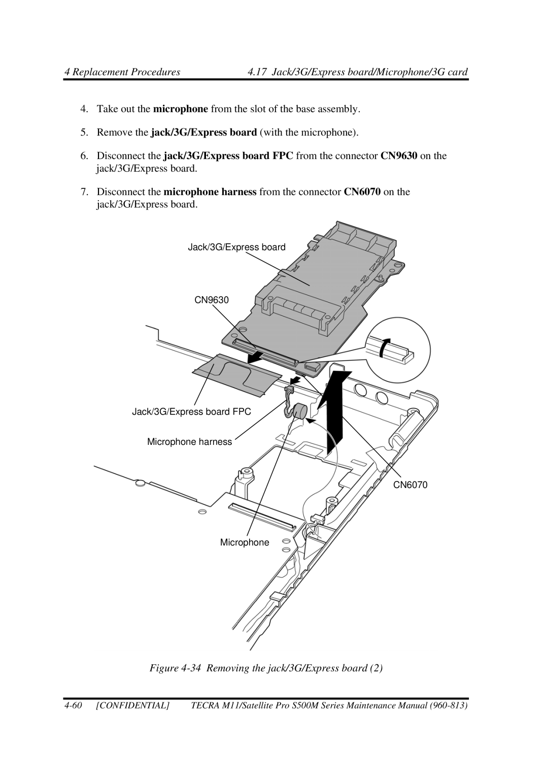 Toshiba S500M manual Removing the jack/3G/Express board 