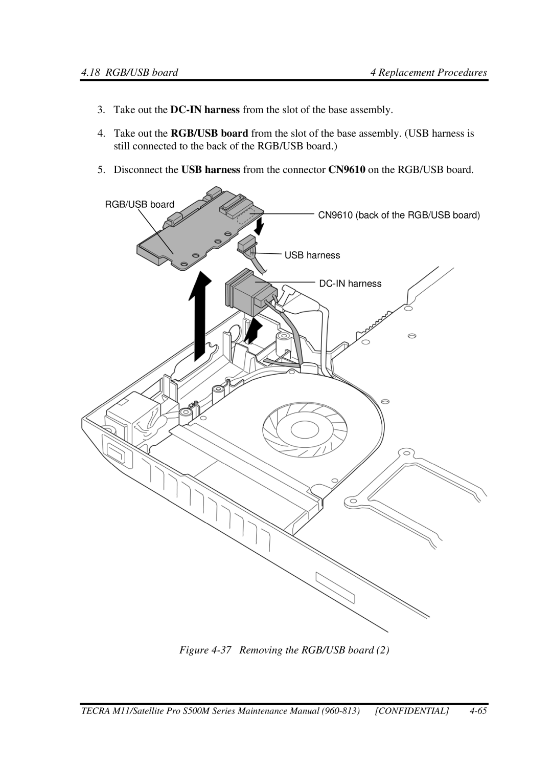 Toshiba S500M manual Removing the RGB/USB board 