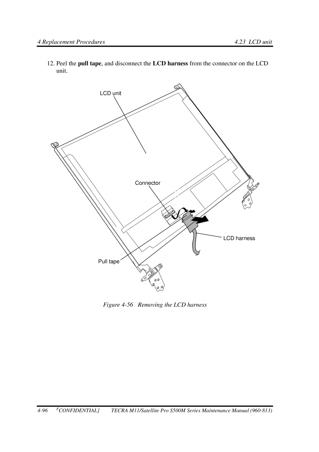 Toshiba S500M manual Removing the LCD harness 