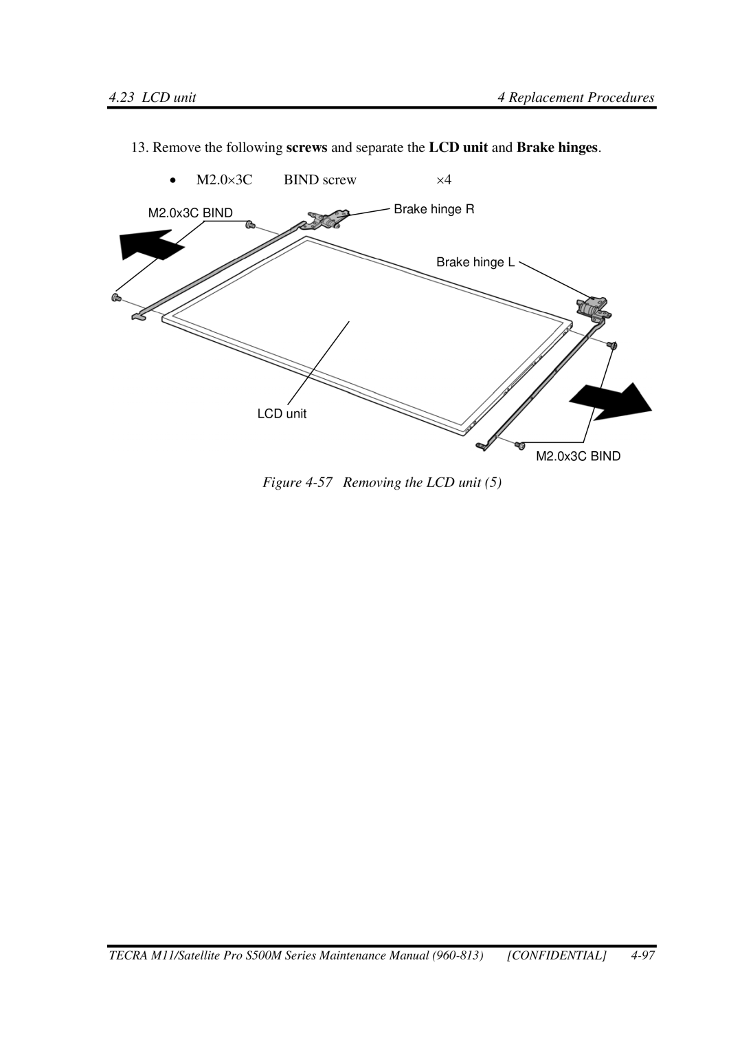 Toshiba S500M manual Removing the LCD unit 