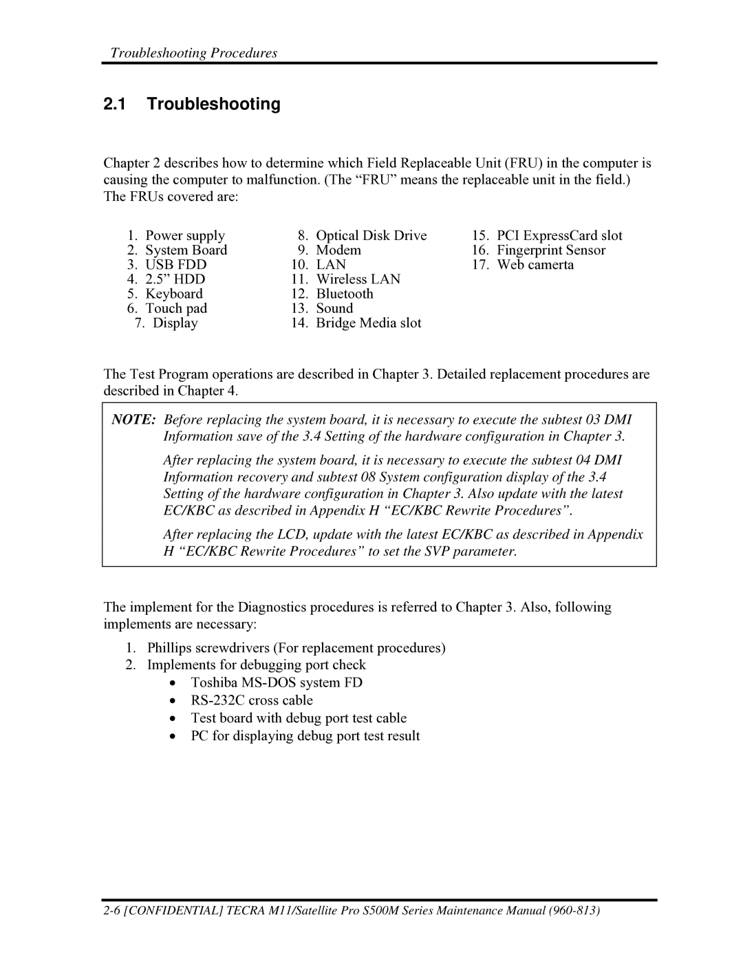 Toshiba S500M manual Troubleshooting, Usb Fdd Lan 