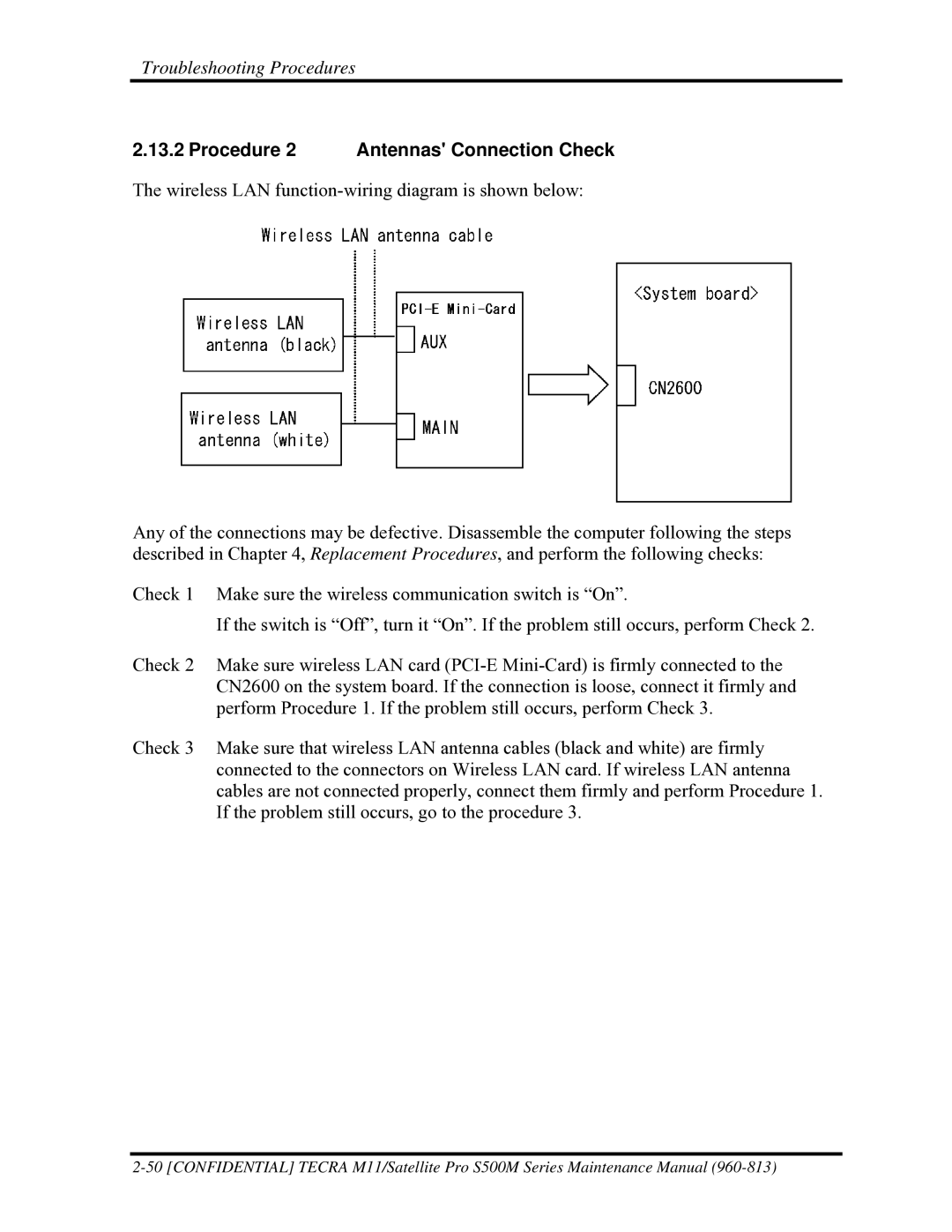 Toshiba S500M manual Procedure 2 Antennas Connection Check 