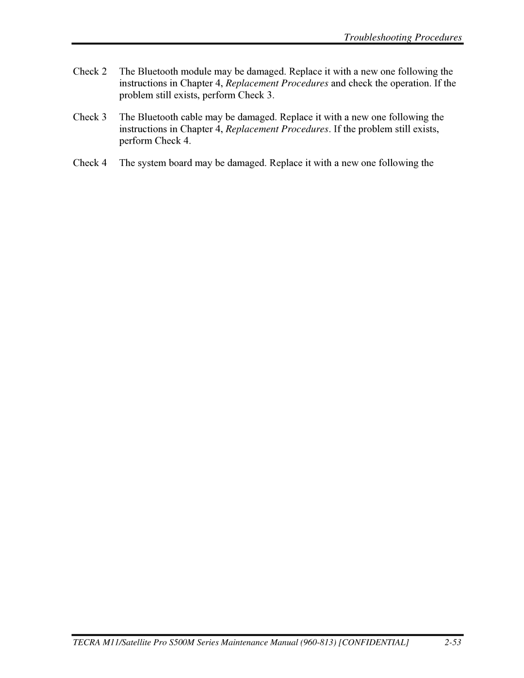 Toshiba S500M manual Troubleshooting Procedures 