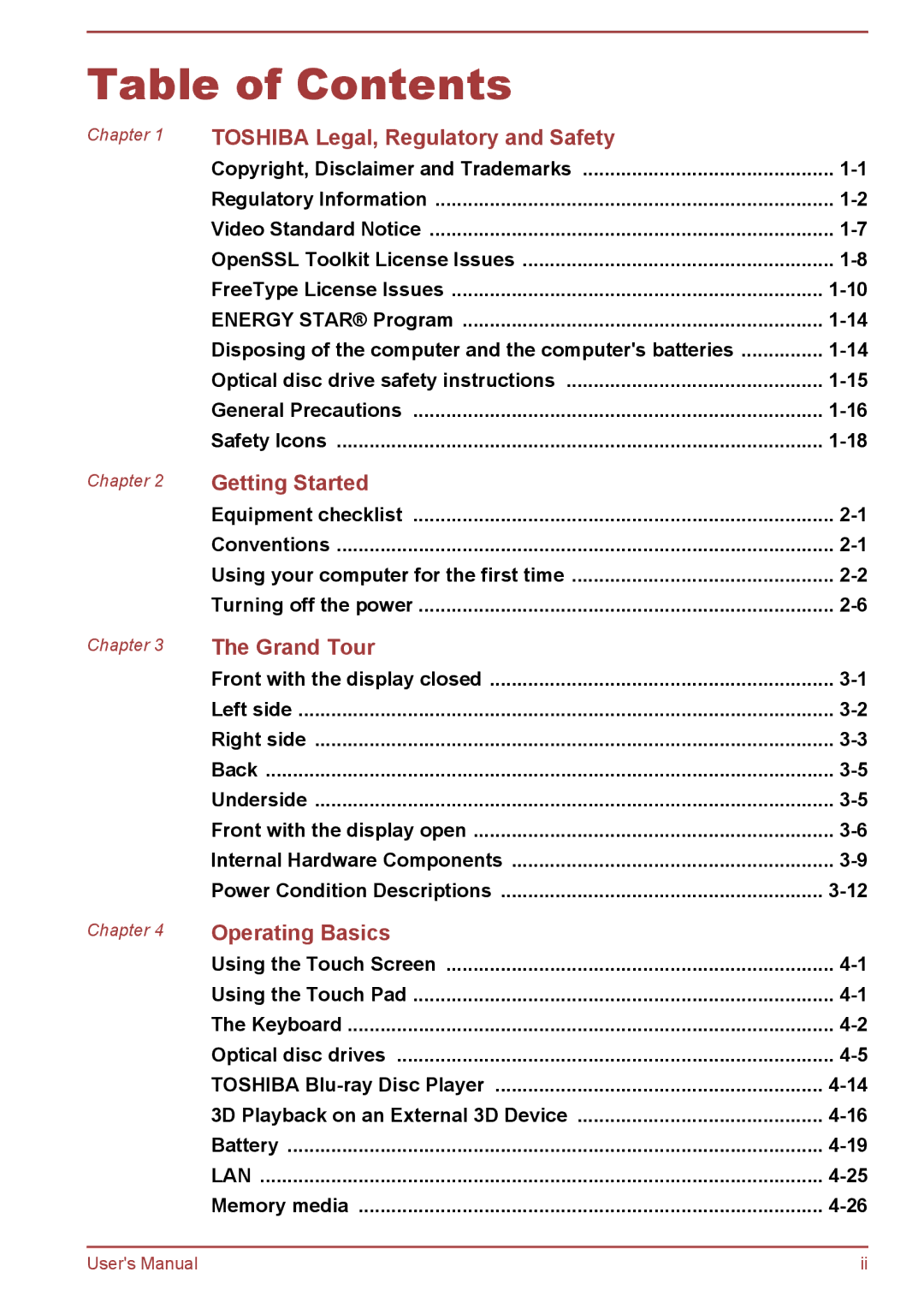 Toshiba C70-B, S70-B, L70-B user manual Table of Contents 