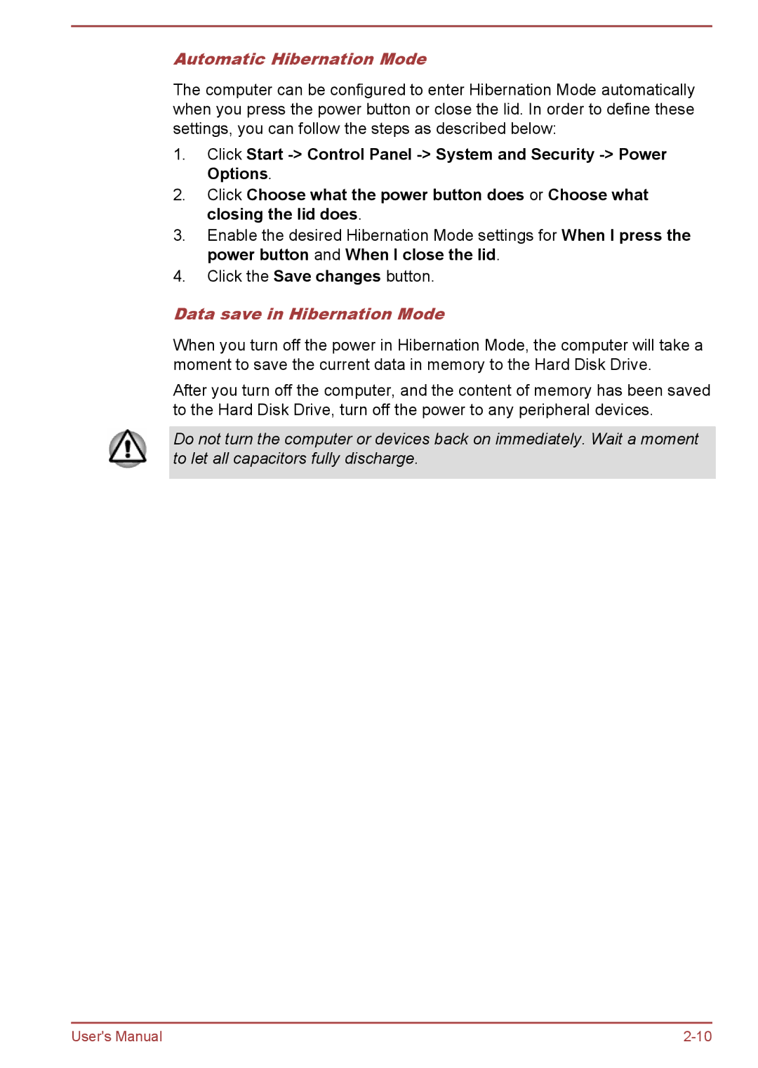 Toshiba C70-B, S70-B, L70-B user manual Automatic Hibernation Mode, Data save in Hibernation Mode 