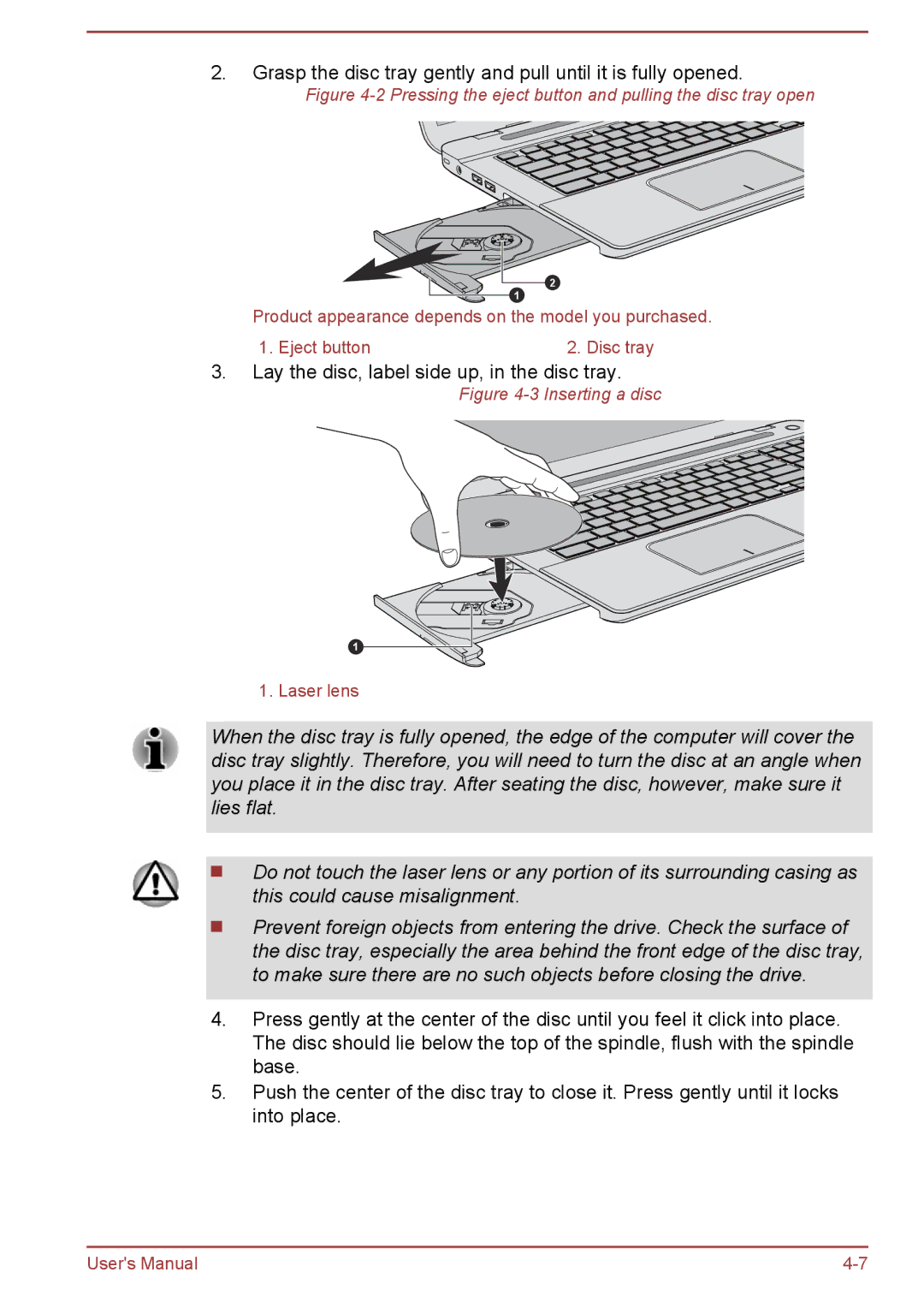 Toshiba C70-B, S70-B, L70-B user manual Grasp the disc tray gently and pull until it is fully opened 