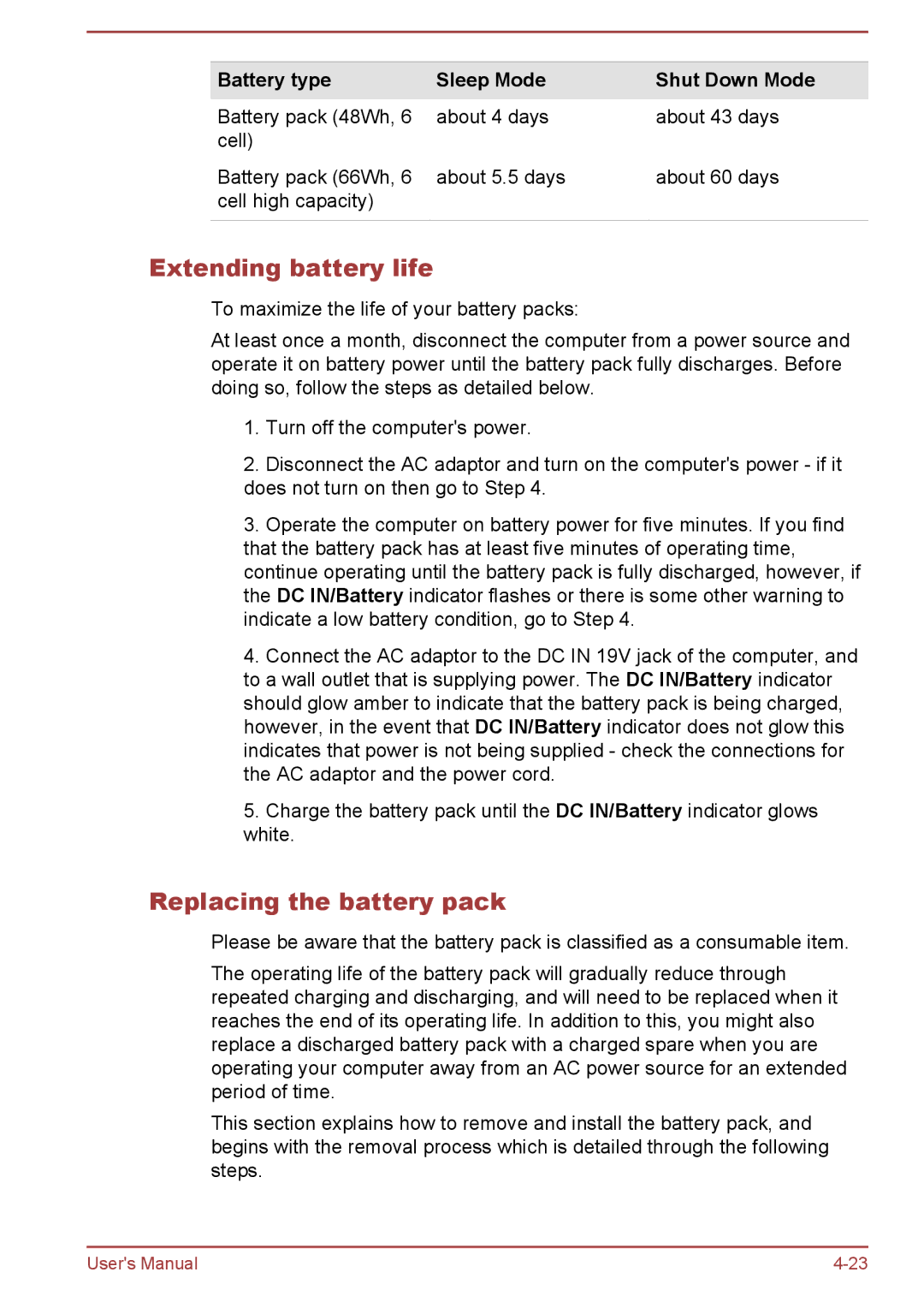 Toshiba S70-B, L70-B, C70-B user manual Extending battery life, Replacing the battery pack 