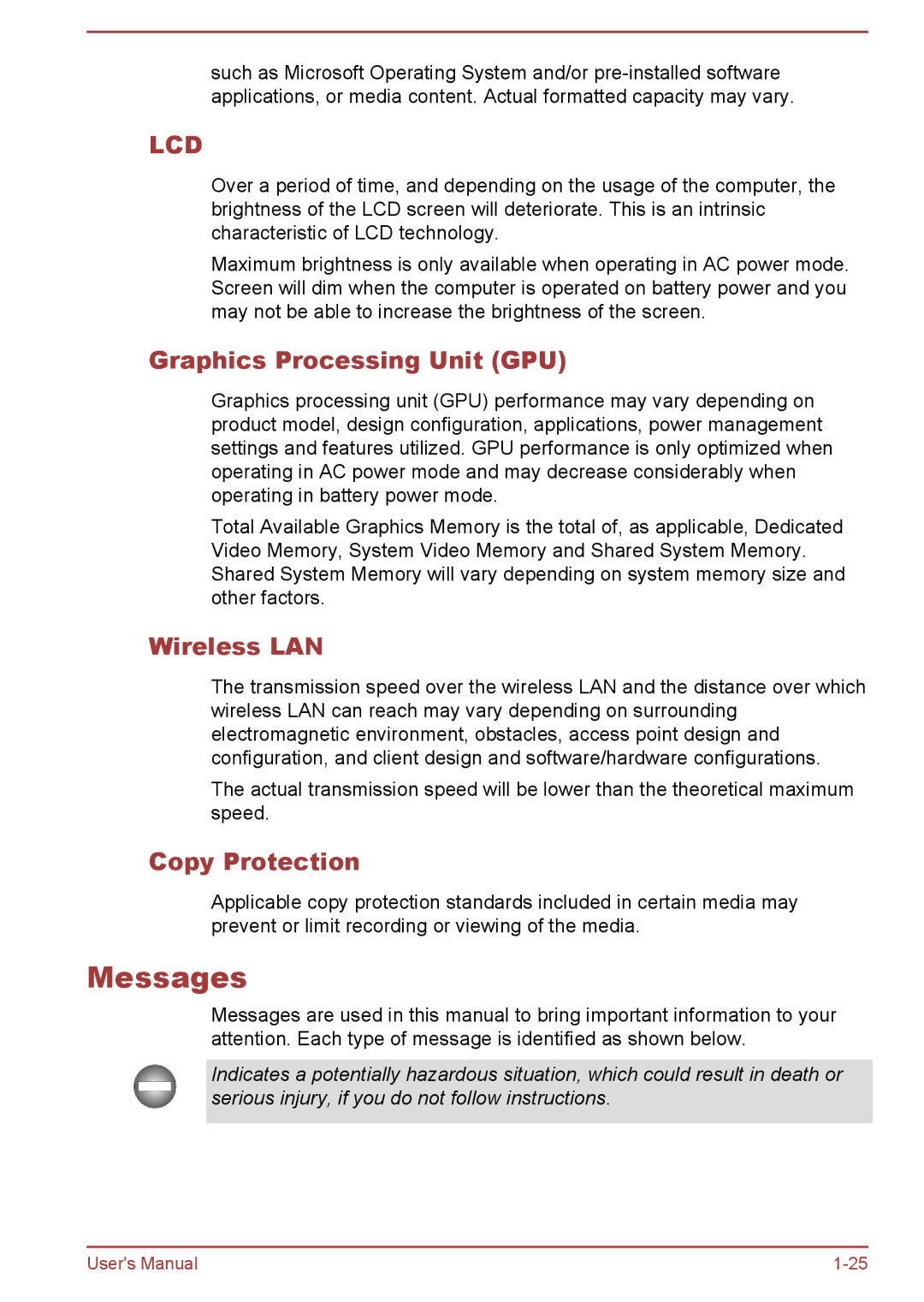 Toshiba S855, L850D, L855D, C850D, C855D, S850 Messages, Graphics Processing Unit GPU, Wireless LAN, Copy Protection 