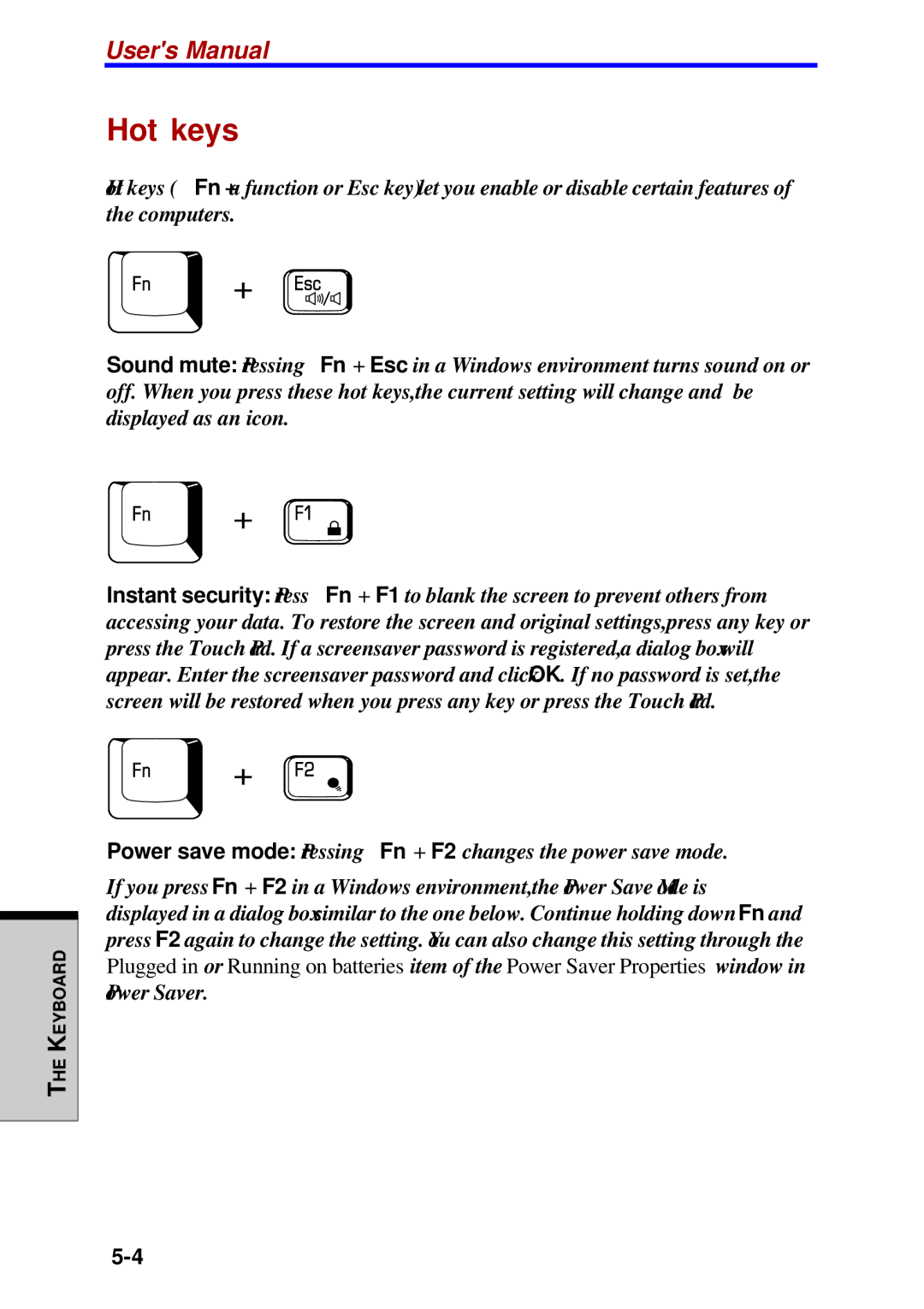 Toshiba Satellite 2450 user manual Hot keys 