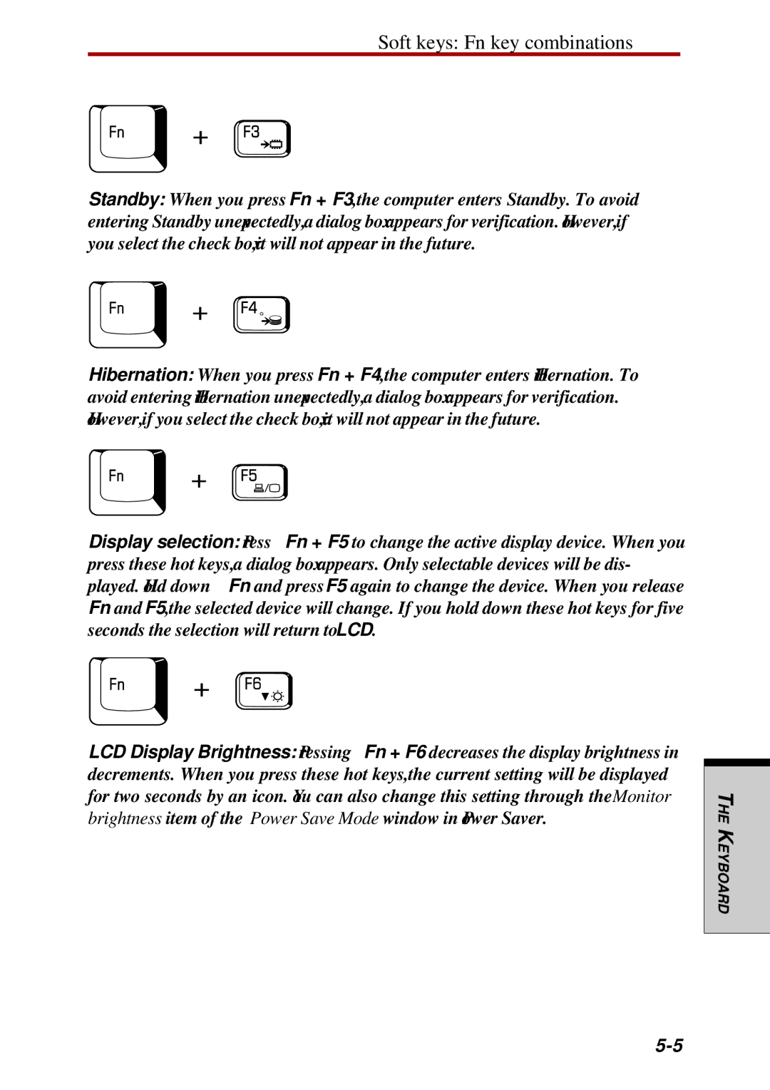 Toshiba Satellite 2450 user manual Soft keys Fn key combinations 