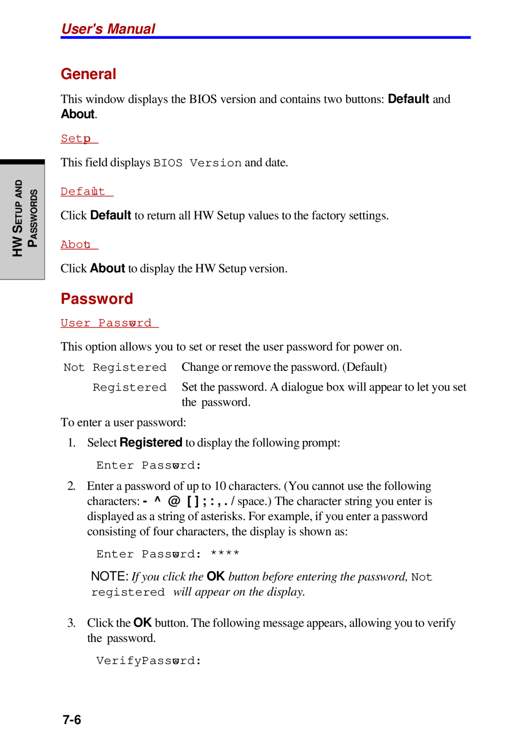 Toshiba Satellite 2450 user manual General, Password 