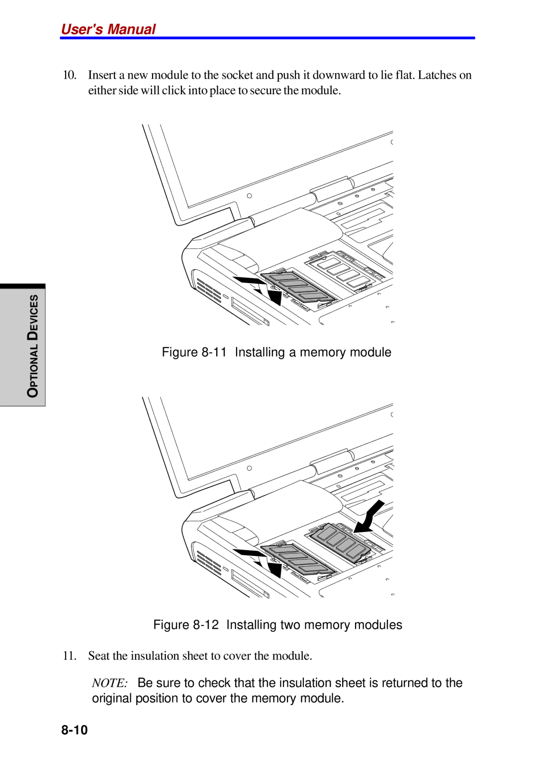 Toshiba Satellite 2450 user manual Installing a memory module 