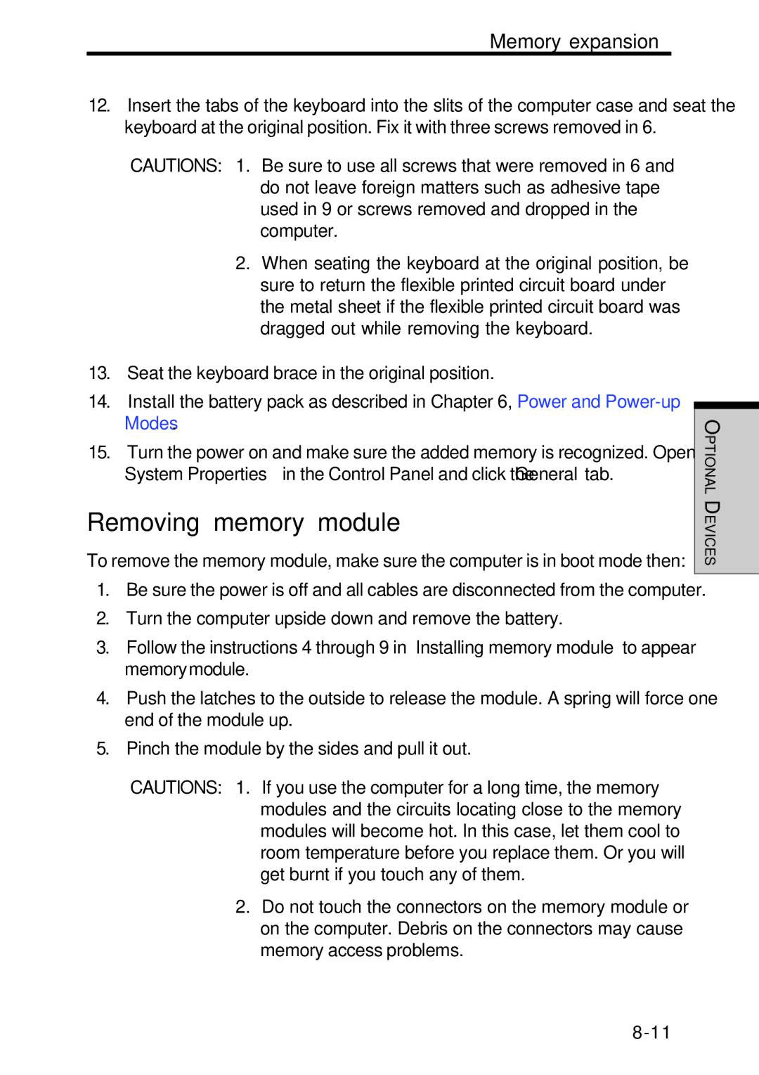 Toshiba Satellite 2450 user manual Removing memory module 