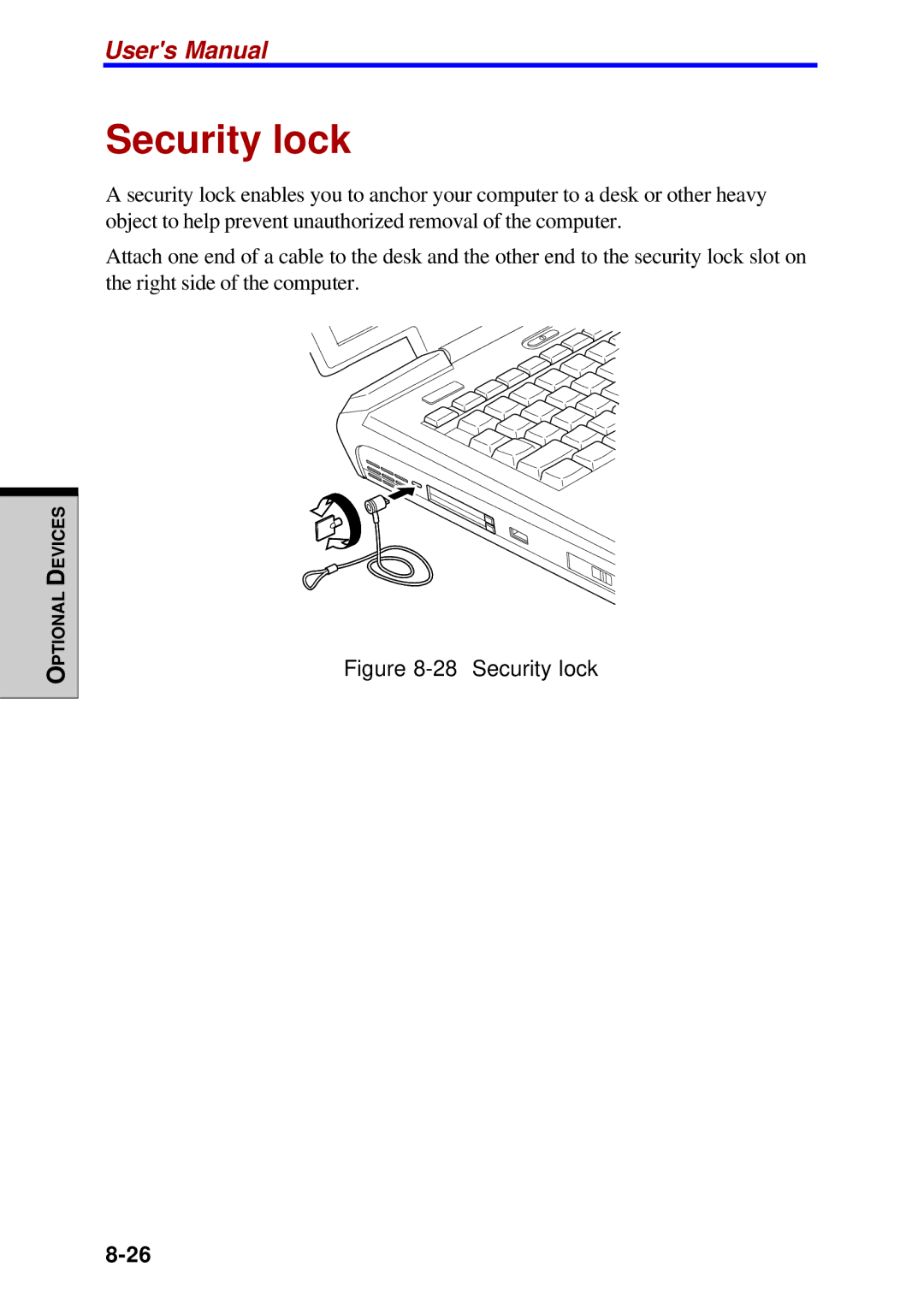 Toshiba Satellite 2450 user manual Security lock 