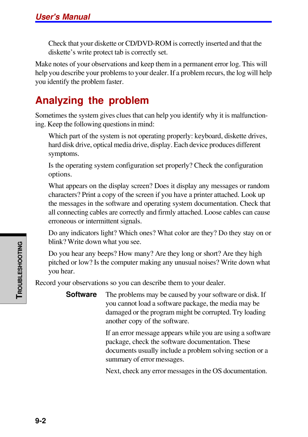 Toshiba Satellite 2450 user manual Analyzing the problem 