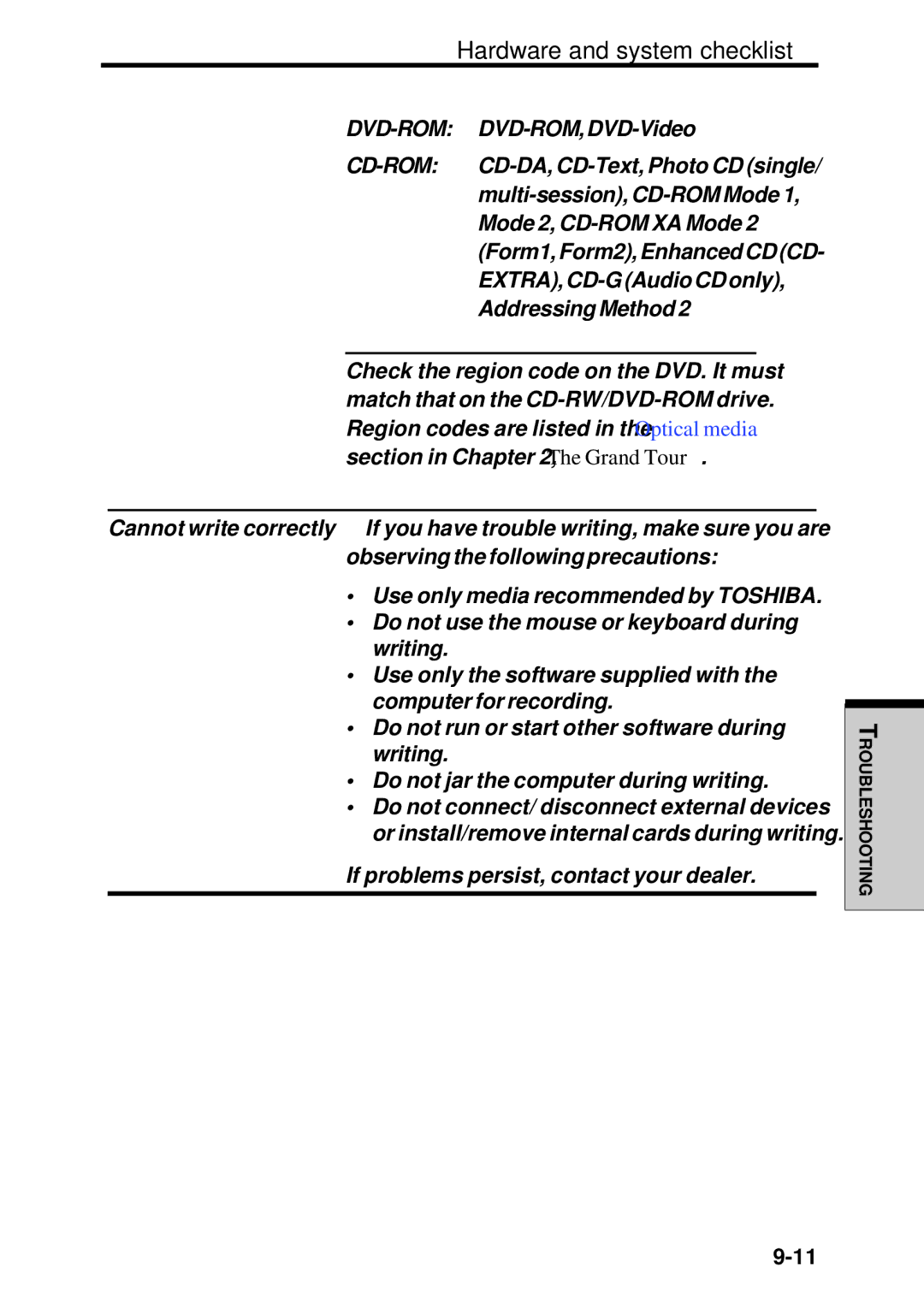 Toshiba Satellite 2450 user manual Hardware and system checklist 