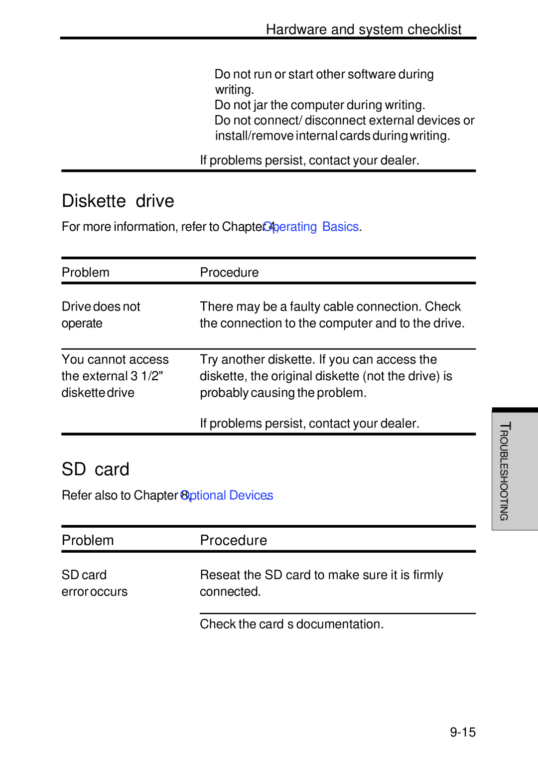 Toshiba Satellite 2450 user manual Diskette drive, SD card 