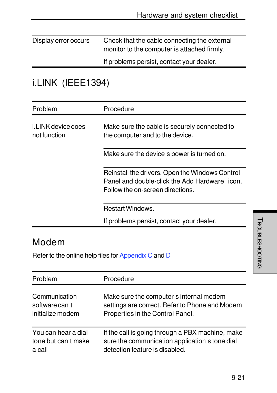 Toshiba Satellite 2450 user manual Link IEEE1394, Modem 