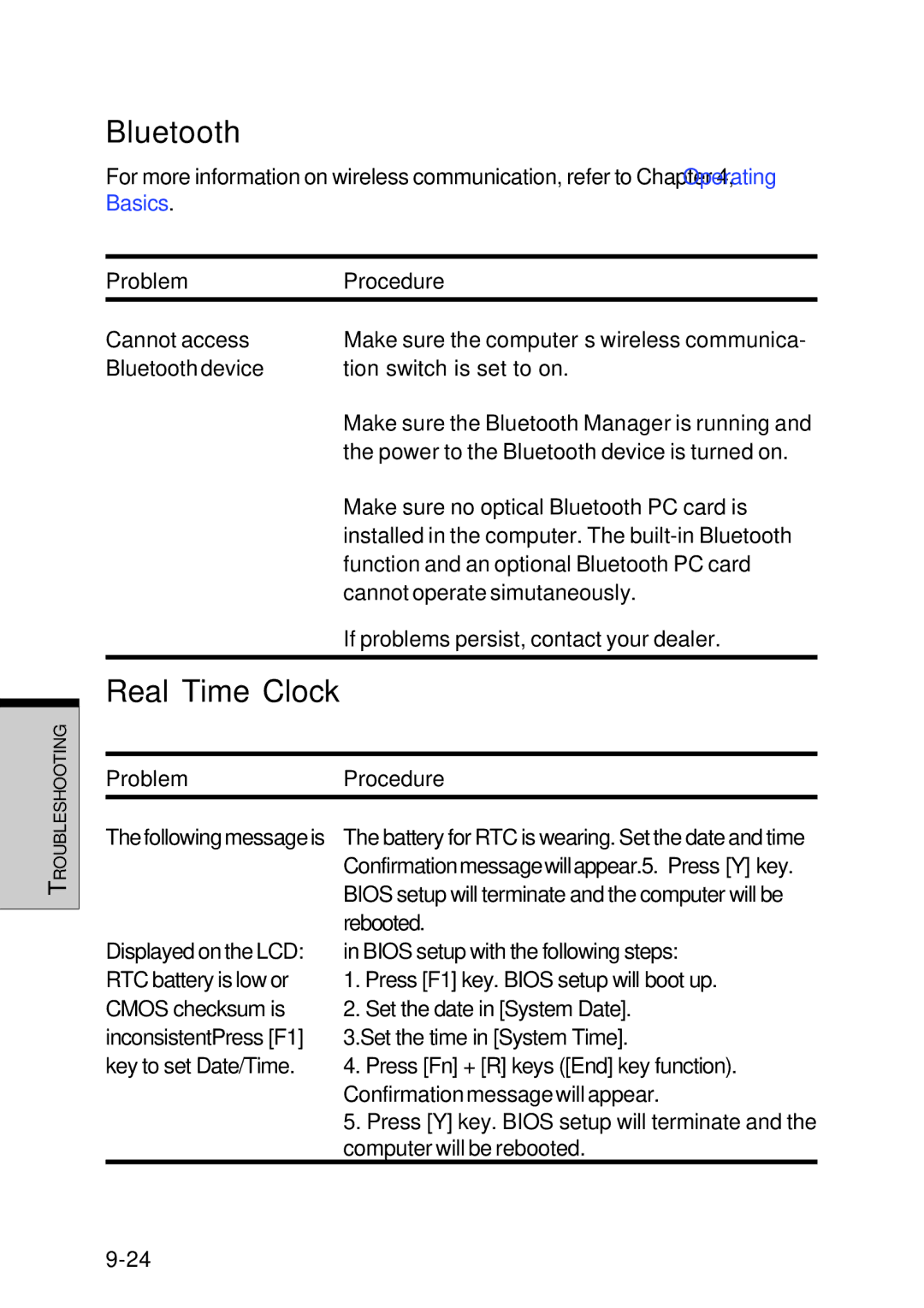 Toshiba Satellite 2450 user manual Bluetooth, Real Time Clock 