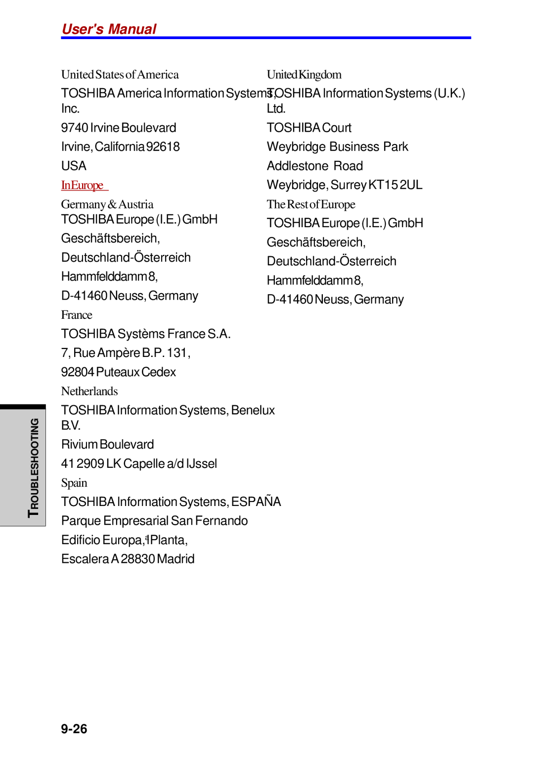 Toshiba Satellite 2450 user manual InEurope 