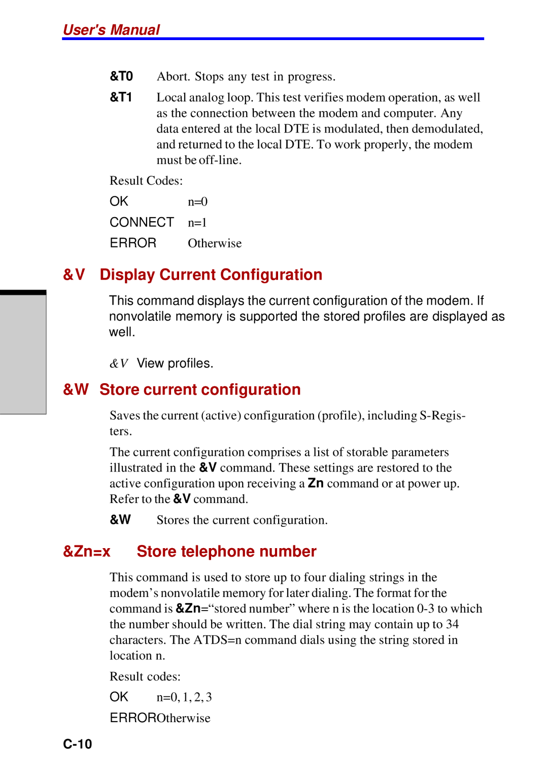 Toshiba Satellite 2450 user manual Display Current Configuration, Store current configuration, Zn=x Store telephone number 