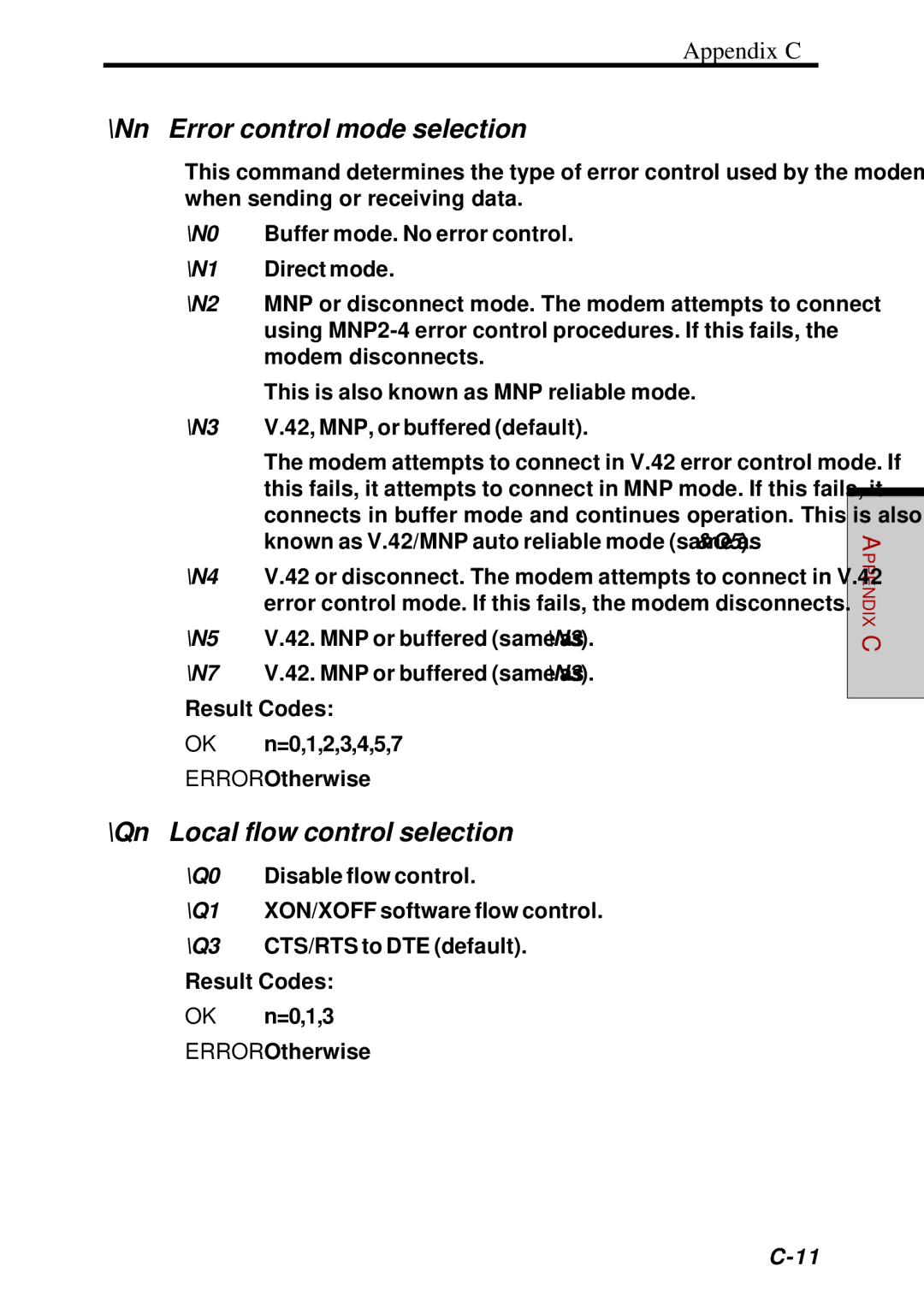 Toshiba Satellite 2450 user manual Nn Error control mode selection, Qn Local flow control selection 