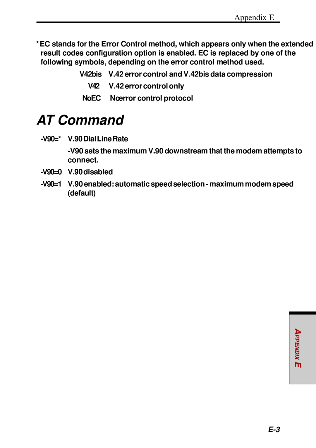 Toshiba Satellite 2450 user manual AT Command, Appendix E 