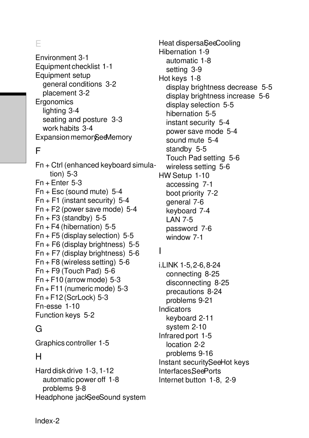 Toshiba Satellite 2450 user manual Index-2 