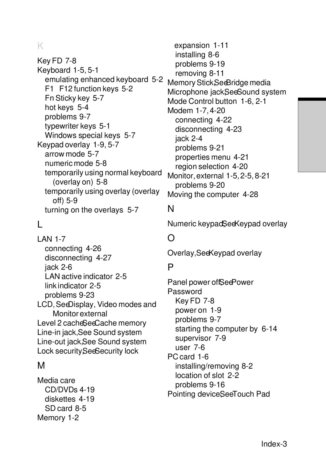 Toshiba Satellite 2450 user manual Index-3 