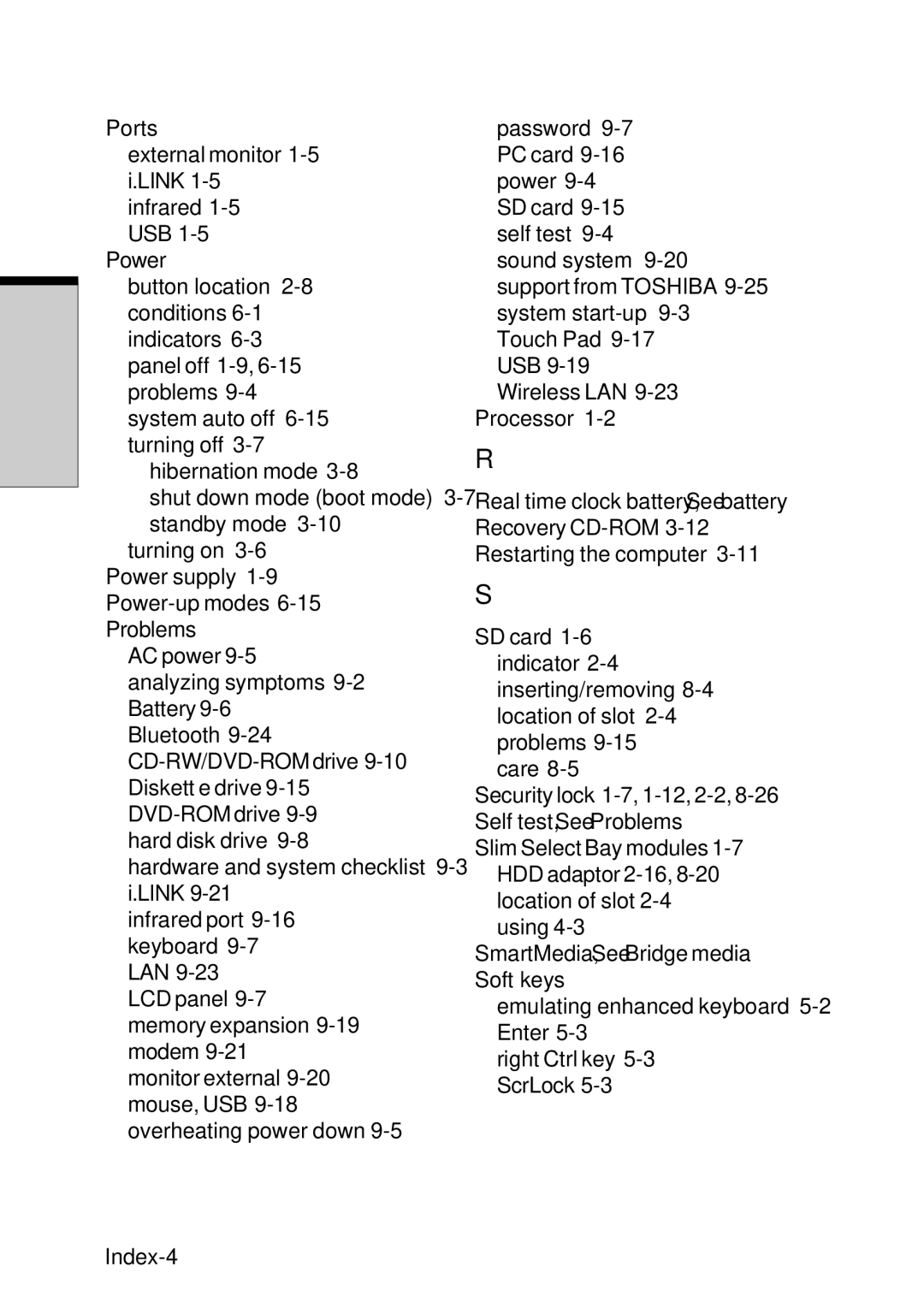 Toshiba Satellite 2450 user manual Index-4 