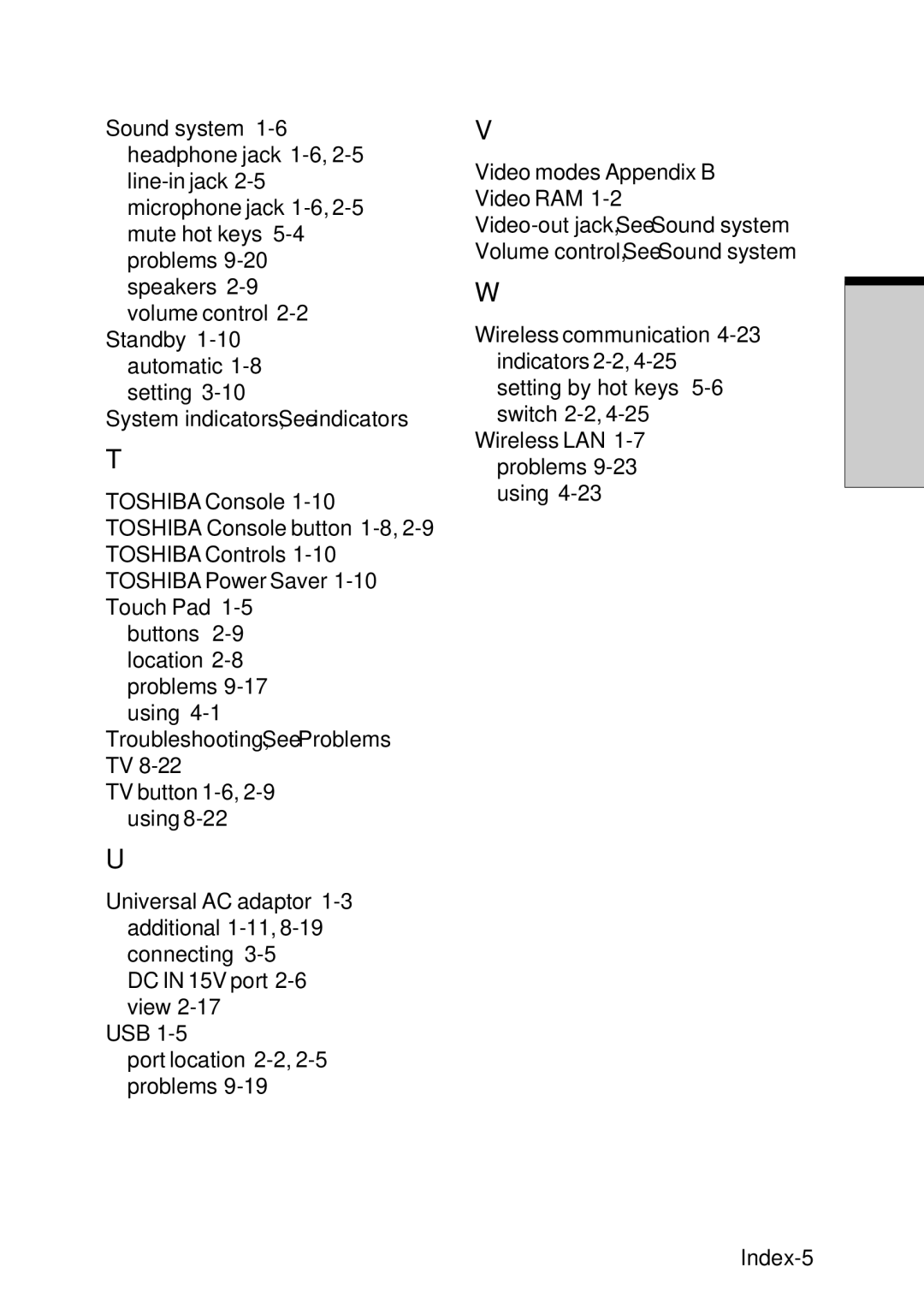 Toshiba Satellite 2450 user manual Index-5 