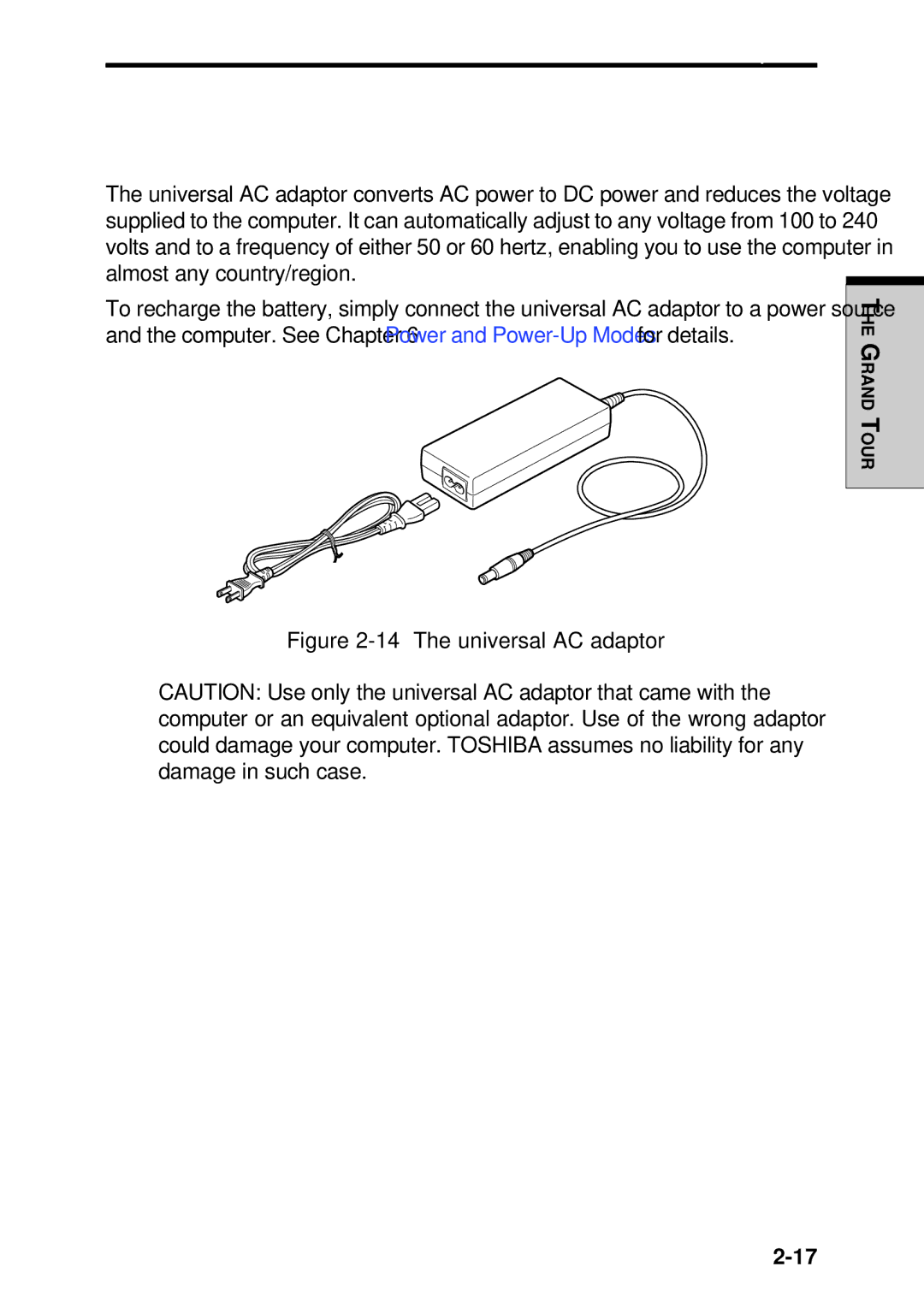 Toshiba Satellite 2450 user manual Universal AC adaptor 