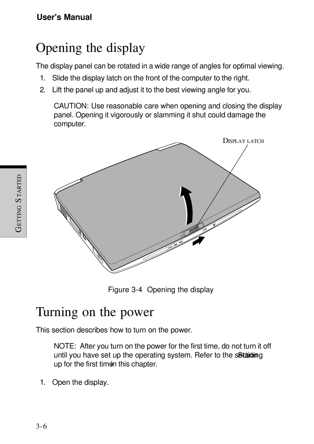 Toshiba Satellite 2450 user manual Opening the display, Turning on the power 