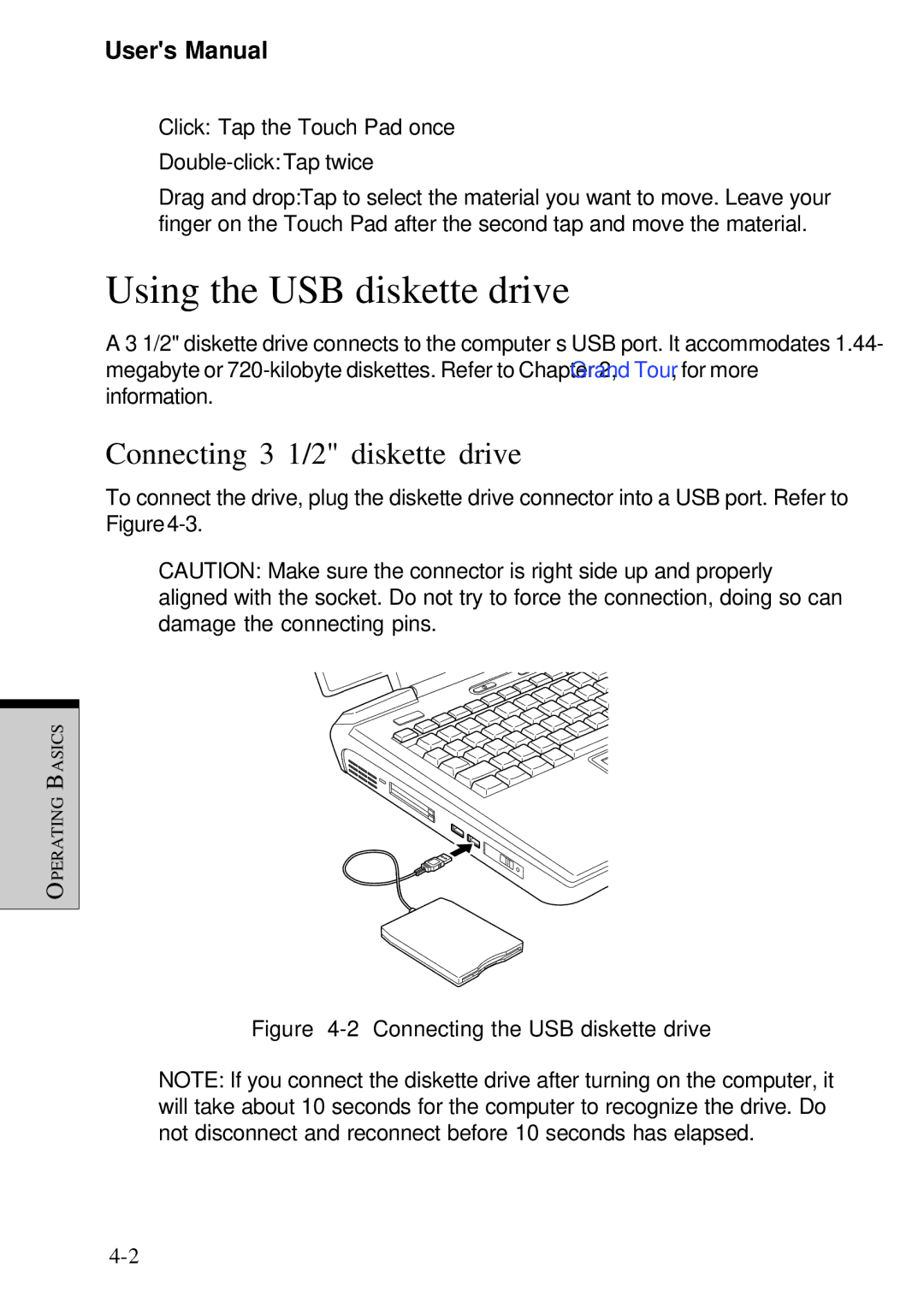 Toshiba Satellite 2450 user manual Using the USB diskette drive, Connecting 3 1/2 diskette drive 