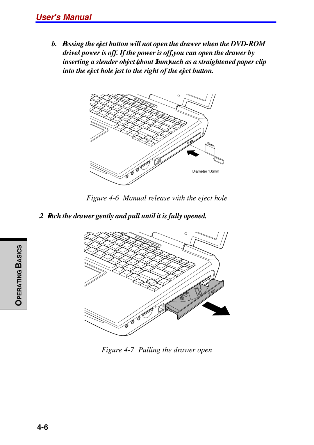 Toshiba Satellite 2450 user manual Manual release with the eject hole 