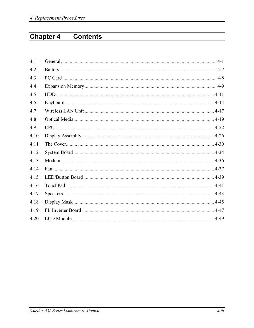 Toshiba Satellite A30 Series manual Chapter Contents 