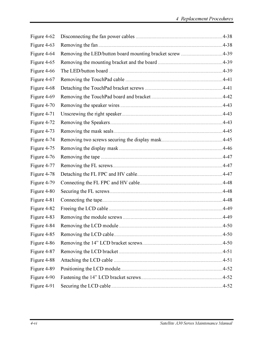 Toshiba Satellite A30 Series manual Disconnecting the fan power cables 