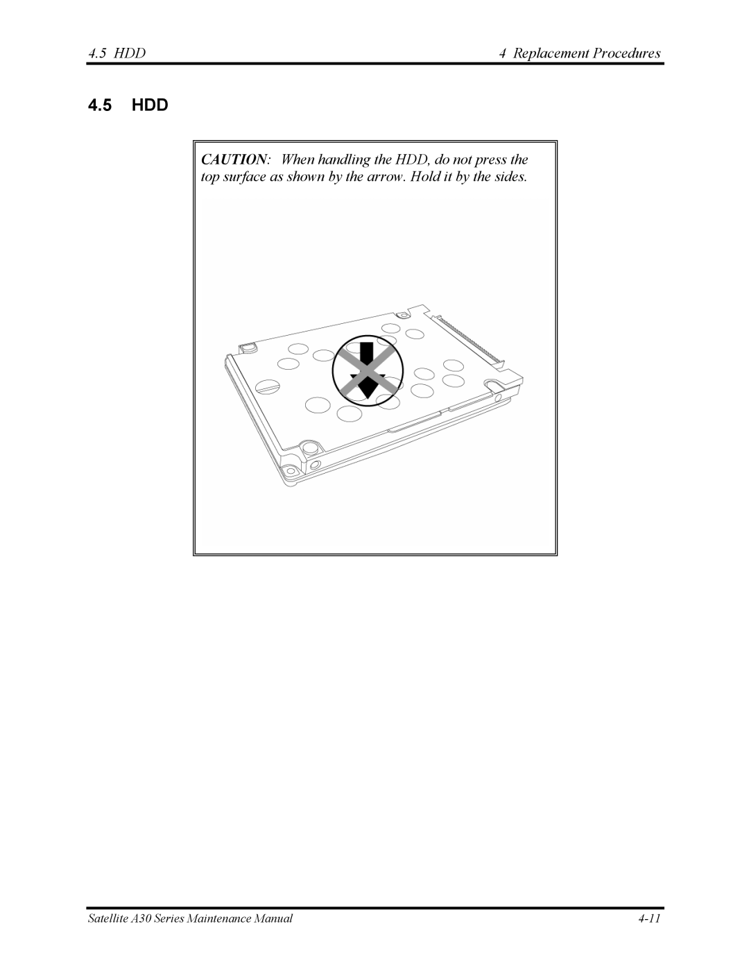 Toshiba Satellite A30 Series manual Hdd, HDD Replacement Procedures 