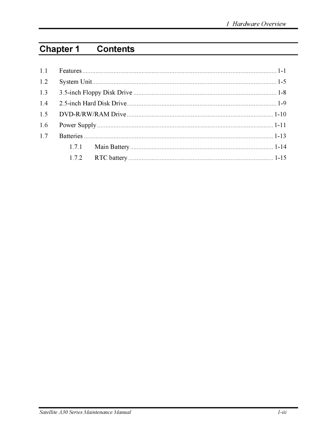 Toshiba Satellite A30 Series manual Chapter Contents 