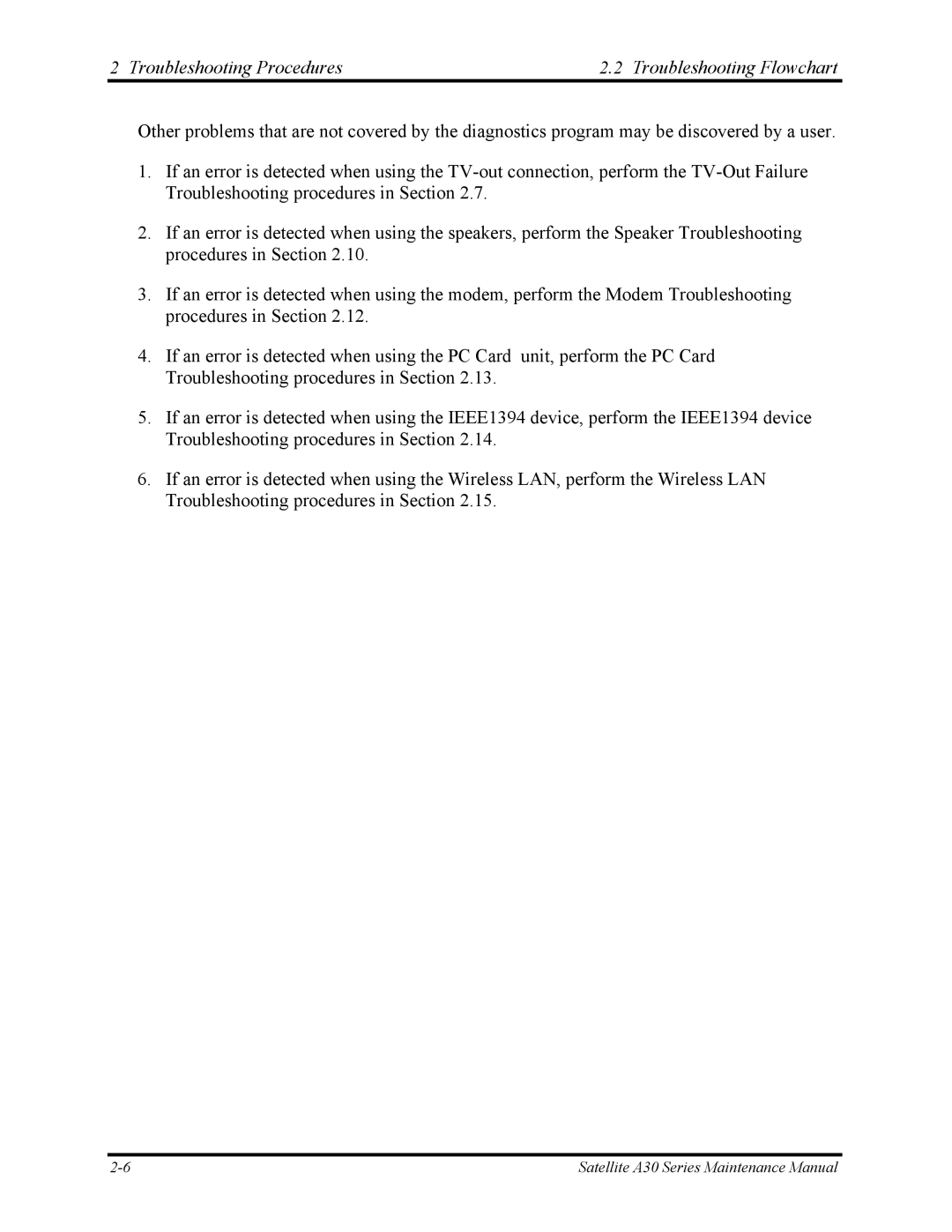 Toshiba Satellite A30 Series manual Troubleshooting Procedures Troubleshooting Flowchart 