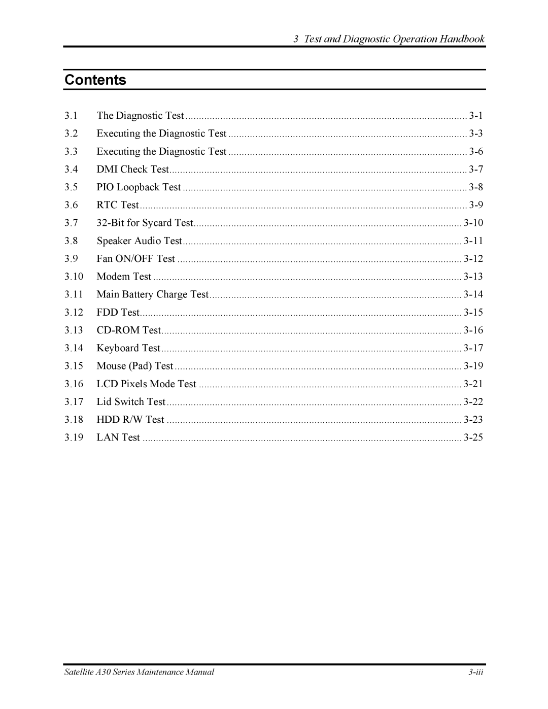 Toshiba Satellite A30 Series manual Diagnostic Test 