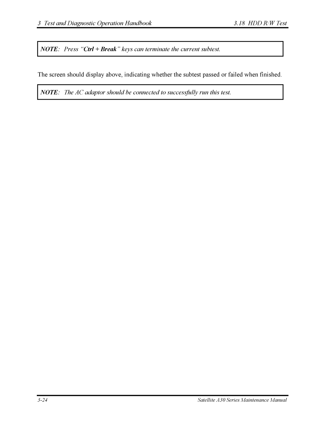 Toshiba Satellite A30 Series manual Test and Diagnostic Operation Handbook HDD R/W Test 